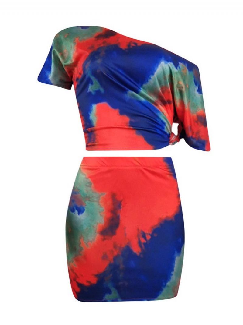 Σέξι Tie-Dye Bodycon Γυναικείο Σετ Μπλουζάκι Και Φούστα Δύο Τεμαχίων