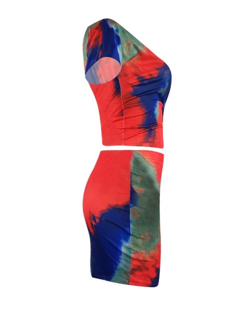 Σέξι Tie-Dye Bodycon Γυναικείο Σετ Μπλουζάκι Και Φούστα Δύο Τεμαχίων