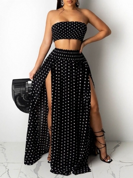 Split Sexy Polka Dots Off Shoulder Pullover Two Piece Σετ Γυναικεία Φορέματα