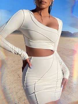 Συνονθύλευμα Απλό T-Shirt Bodycon Σετ Δύο Τεμαχίων Σετ Φούστας