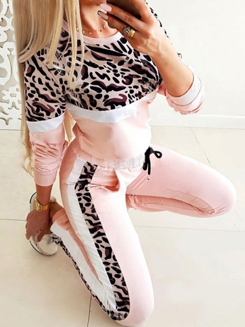 Συνονθύλευμα Fashion Leopard Παντελόνι Μολύβι Με Στρογγυλή Λαιμόκοψη Σετ Δύο Τεμαχίων