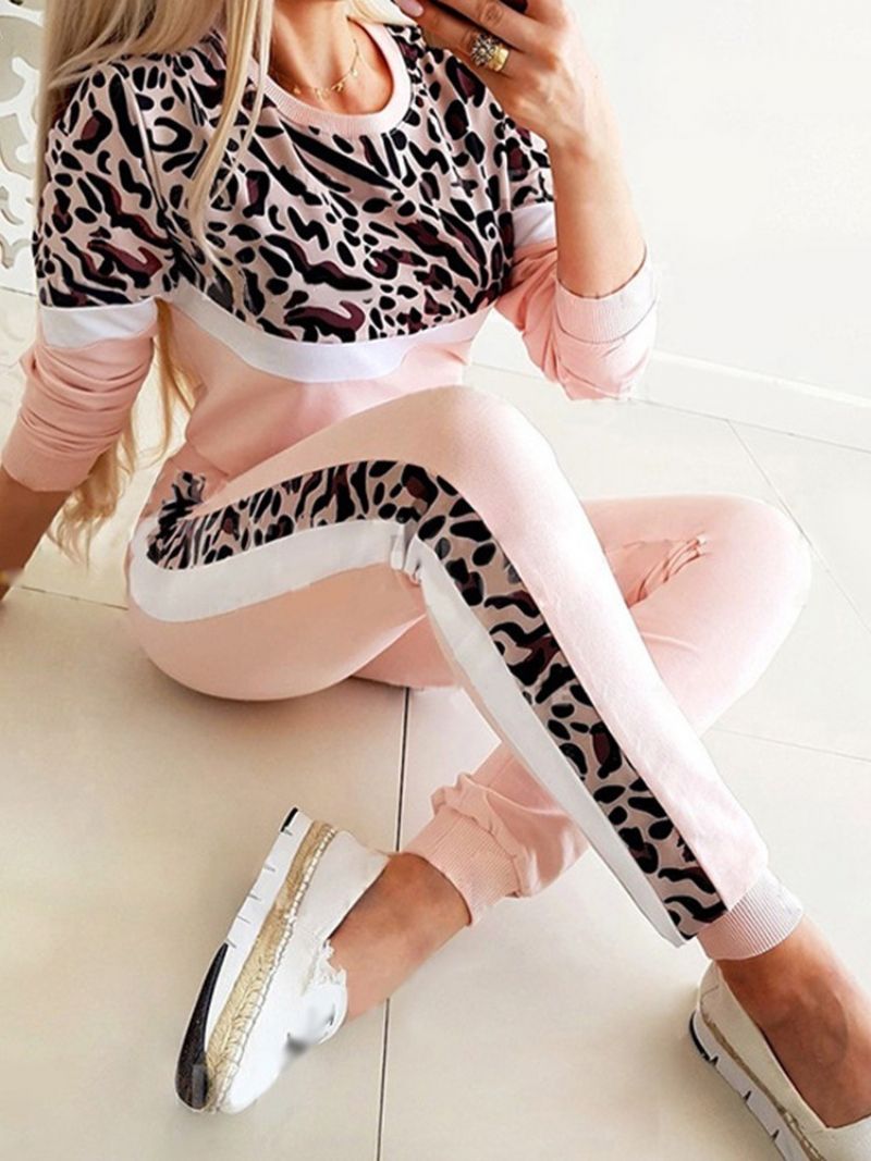 Συνονθύλευμα Fashion Leopard Παντελόνι Μολύβι Με Στρογγυλή Λαιμόκοψη Σετ Δύο Τεμαχίων