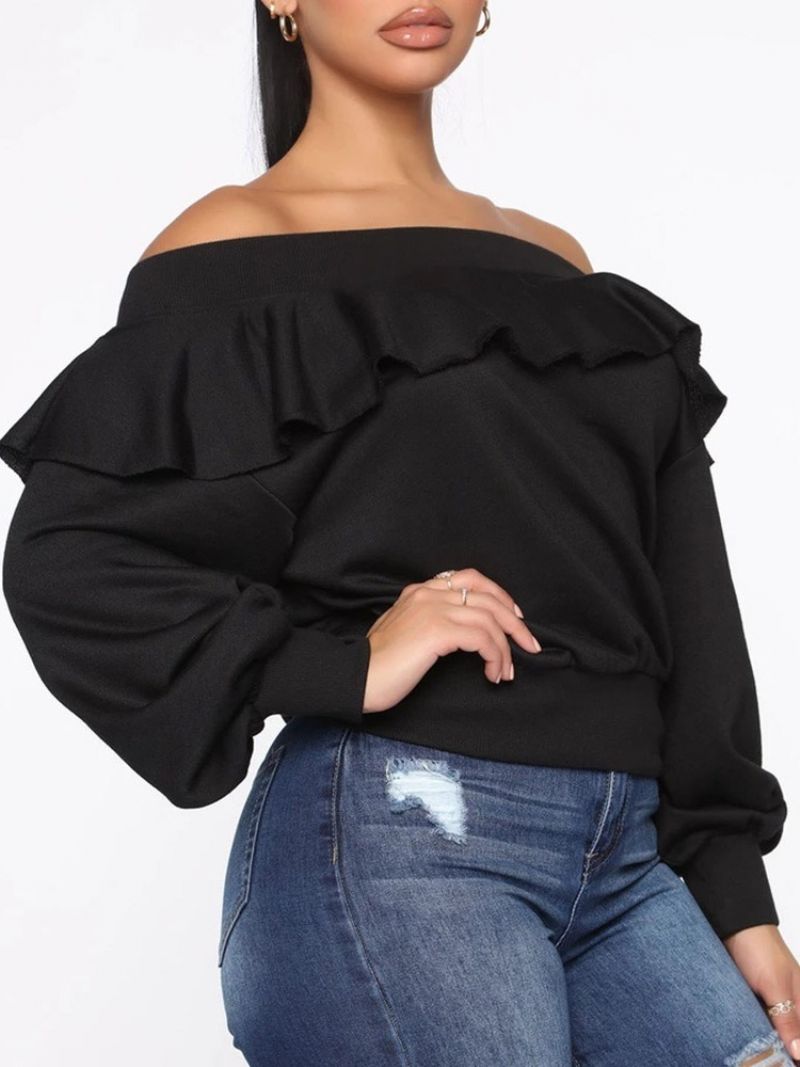 Απλό Φθινοπωρινό Φούτερ Falbala Off Shoulder