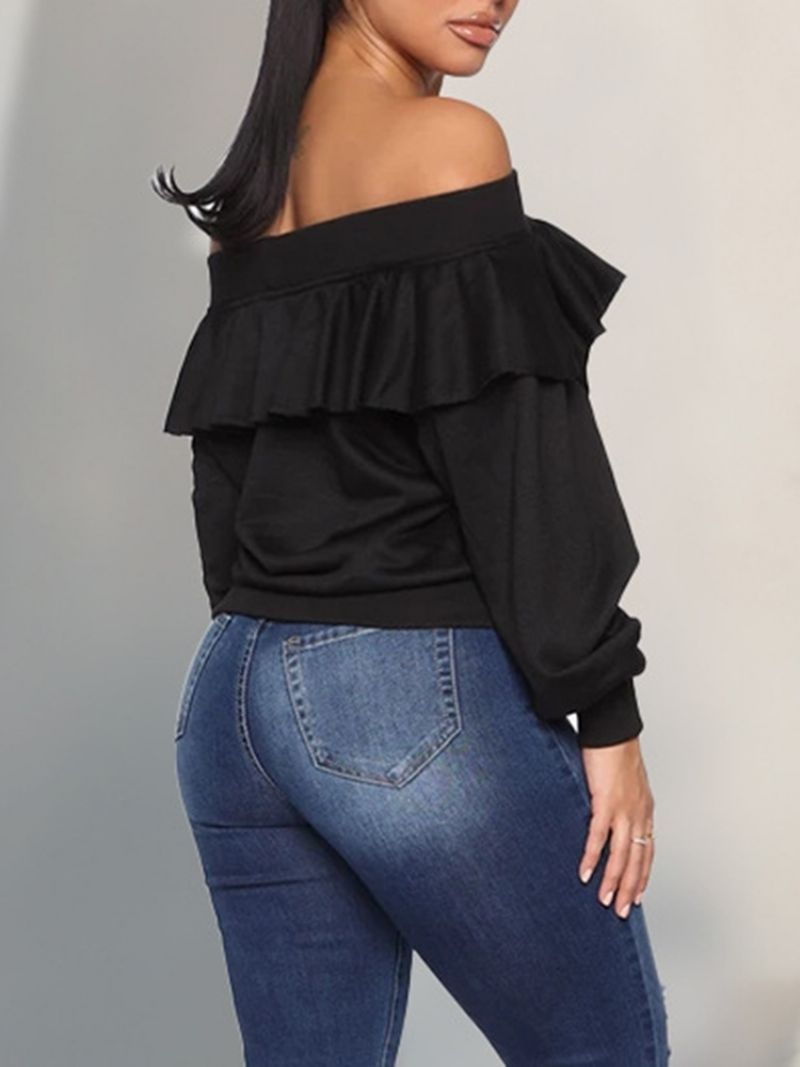 Απλό Φθινοπωρινό Φούτερ Falbala Off Shoulder