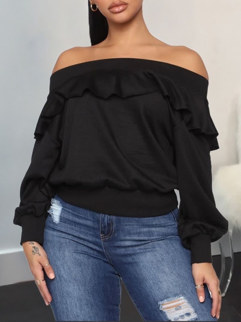 Απλό Φθινοπωρινό Φούτερ Falbala Off Shoulder