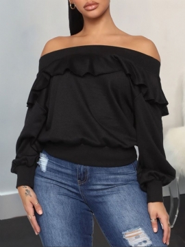 Απλό Φθινοπωρινό Φούτερ Falbala Off Shoulder