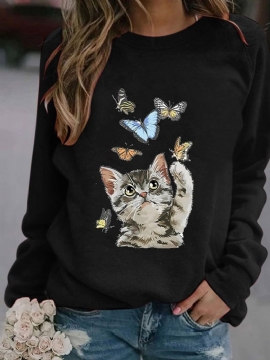 Φθινοπωρινό Κουκούλα Με Μανίκια Raglan Animal Patchwork Με Στρογγυλή Λαιμόκοψη