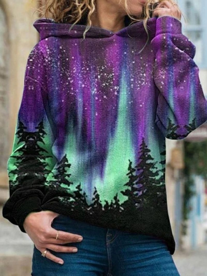 Γυναικεία Κουκούλα Με Φούτερ Galaxy Print Regular Fleece