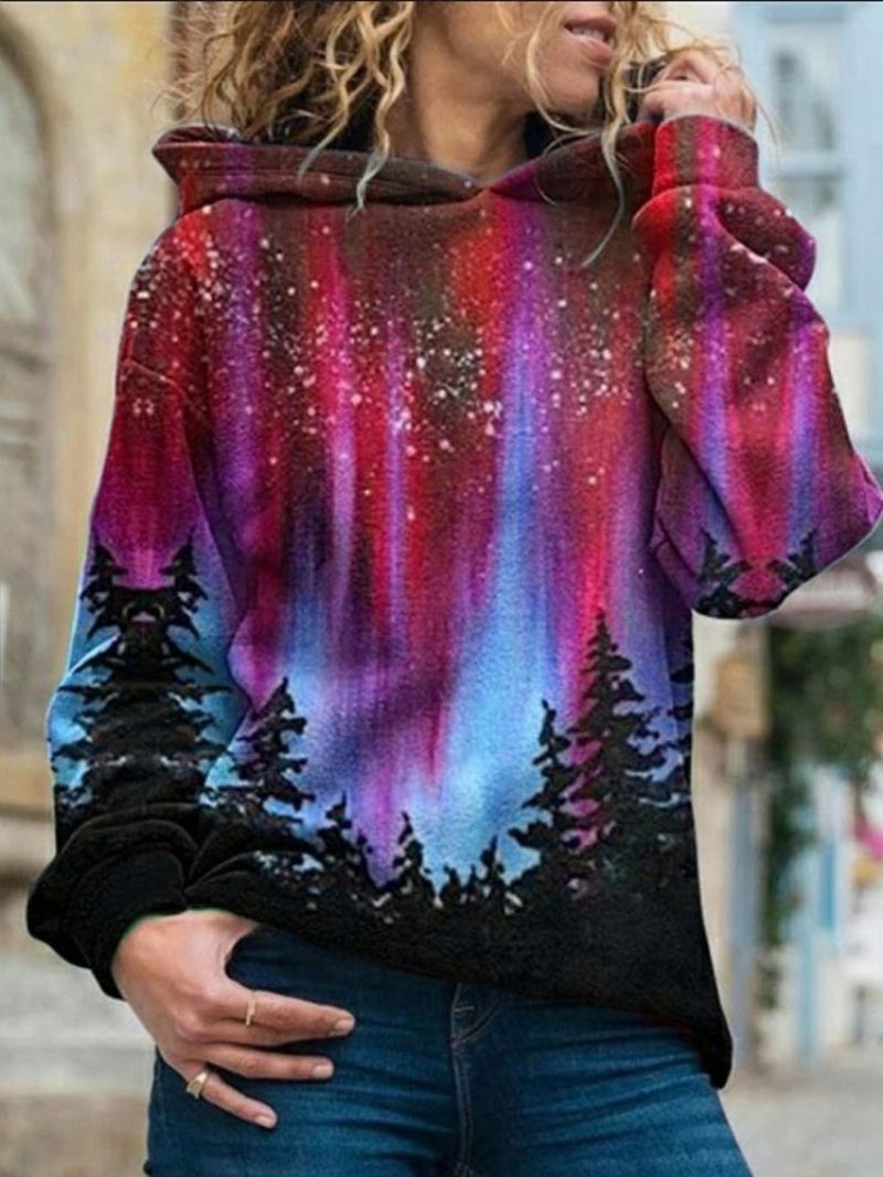 Γυναικεία Κουκούλα Με Φούτερ Galaxy Print Regular Fleece