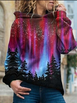 Γυναικεία Κουκούλα Με Φούτερ Galaxy Print Regular Fleece