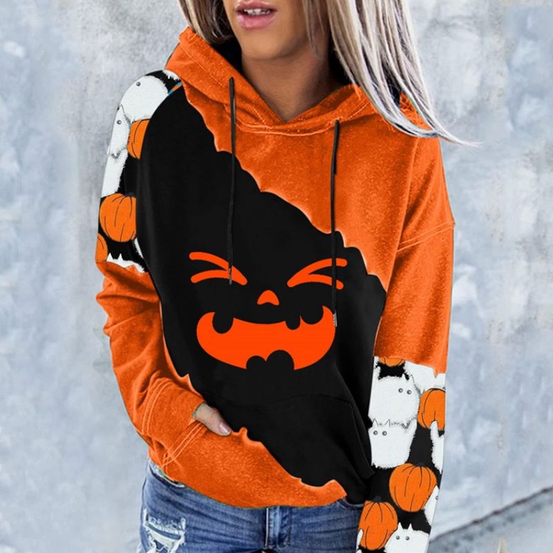 Halloween Μπλοκ χρώματος Print Raglan Μανίκι Χειμερινό Μακρυμάνικο Φούτερ