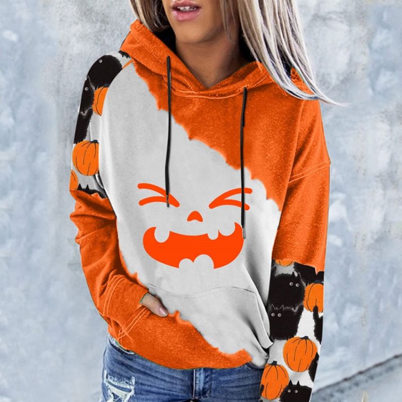 Halloween Μπλοκ χρώματος Print Raglan Μανίκι Χειμερινό Μακρυμάνικο Φούτερ