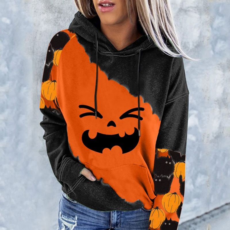 Halloween Μπλοκ χρώματος Print Raglan Μανίκι Χειμερινό Μακρυμάνικο Φούτερ