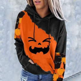 Halloween Μπλοκ χρώματος Print Raglan Μανίκι Χειμερινό Μακρυμάνικο Φούτερ