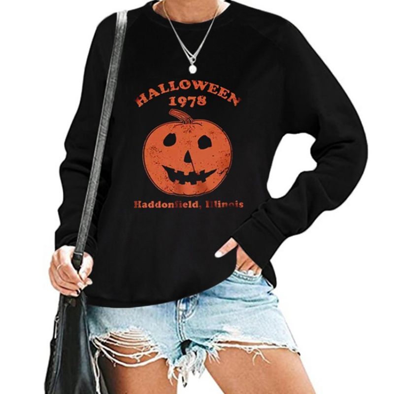 Halloween Print Skull Raglan Μανίκι Με Στρογγυλή Λαιμόκοψη Μακρυμάνικο Φούτερ