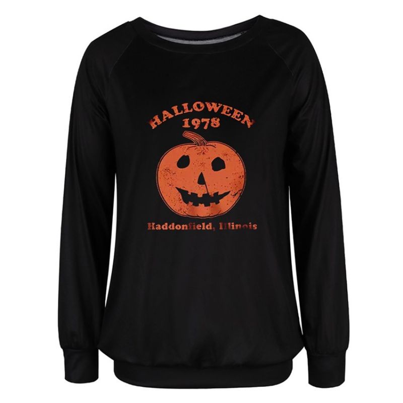 Halloween Print Skull Raglan Μανίκι Με Στρογγυλή Λαιμόκοψη Μακρυμάνικο Φούτερ