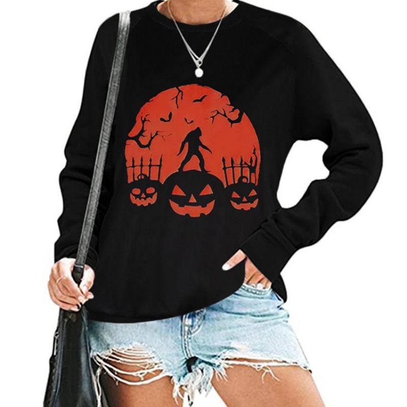 Halloween Print Skull Raglan Μανίκι Με Στρογγυλή Λαιμόκοψη Μακρυμάνικο Φούτερ