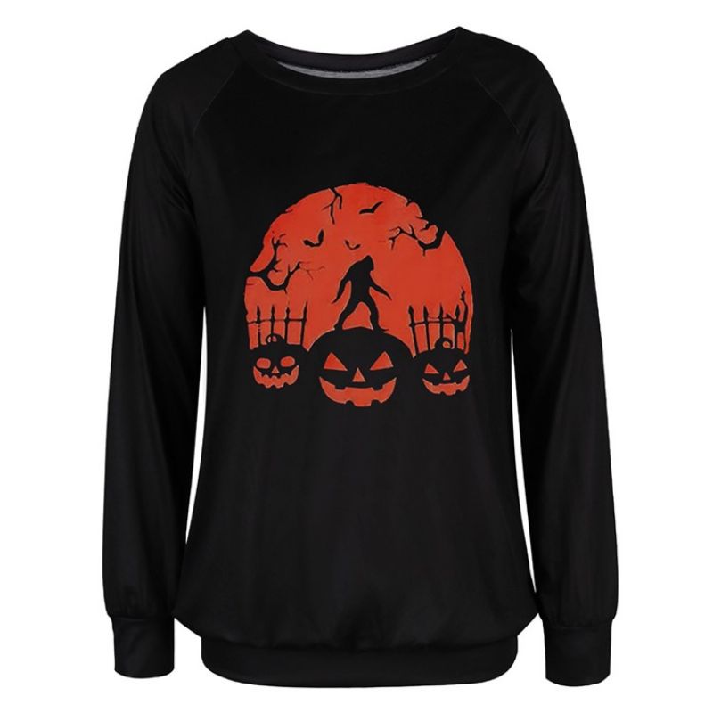 Halloween Print Skull Raglan Μανίκι Με Στρογγυλή Λαιμόκοψη Μακρυμάνικο Φούτερ