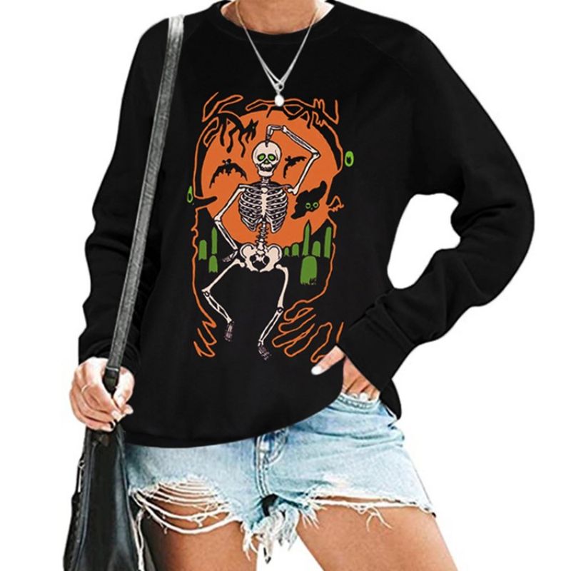 Halloween Print Skull Raglan Μανίκι Με Στρογγυλή Λαιμόκοψη Μακρυμάνικο Φούτερ