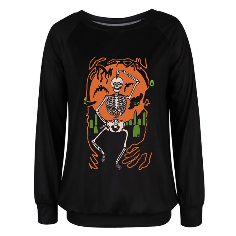 Halloween Print Skull Raglan Μανίκι Με Στρογγυλή Λαιμόκοψη Μακρυμάνικο Φούτερ