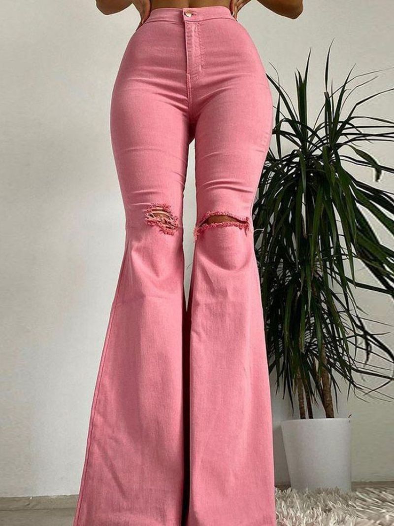 Bellbottoms Hole Απλό Γυναικείο Τζιν Με Φερμουάρ