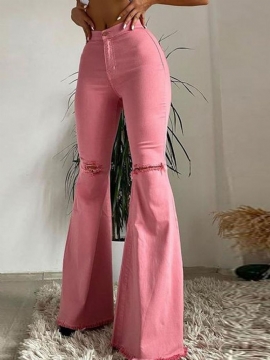 Bellbottoms Hole Απλό Γυναικείο Τζιν Με Φερμουάρ