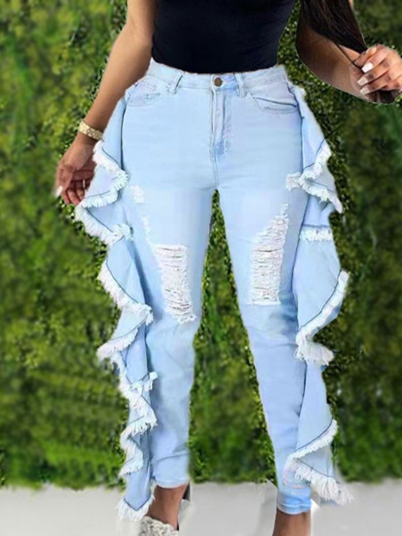 Μολύβι Παντελόνι Απλό Falbala Mid Waist Skinny Jeans