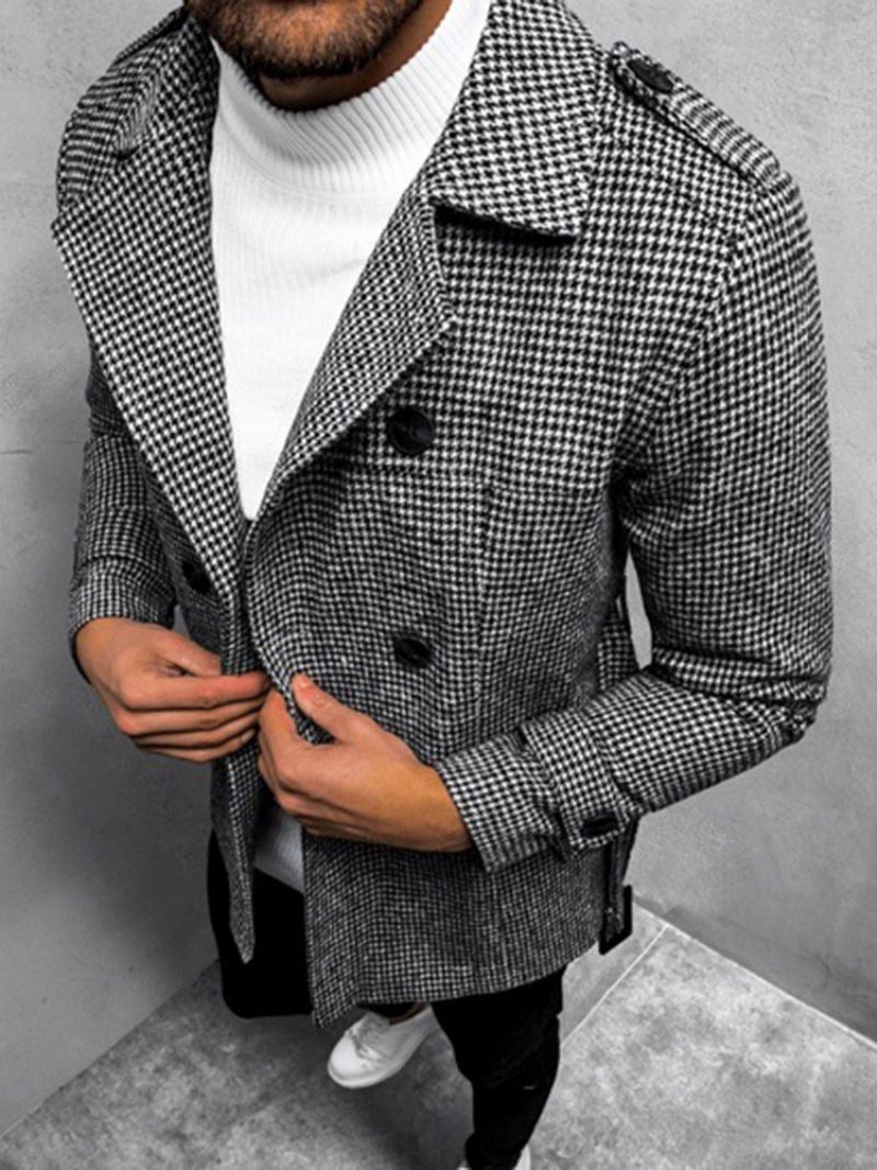 Μεσαίου Μήκους Πέτο Houndstooth European Slim Coat