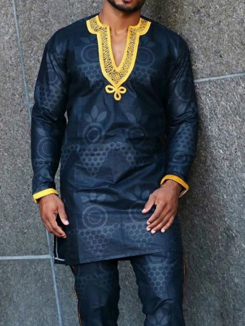 African Dashiki Patchwork Μπλοκ χρώματος Ethnic Slim Φθινοπωρινό Πουκάμισο