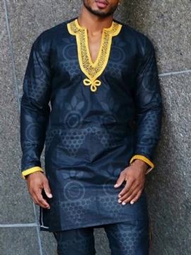 African Dashiki Patchwork Μπλοκ χρώματος Ethnic Slim Φθινοπωρινό Πουκάμισο