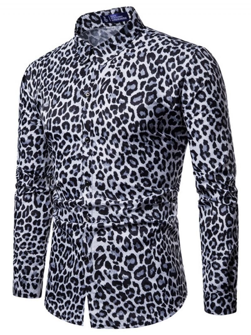 Ανδρικά Casual Πουκάμισα Με Leopard Printed Lapel Slim