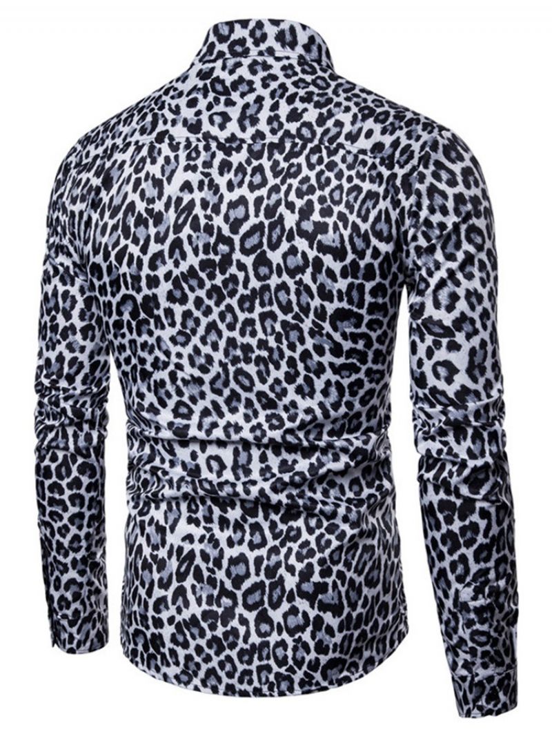 Ανδρικά Casual Πουκάμισα Με Leopard Printed Lapel Slim