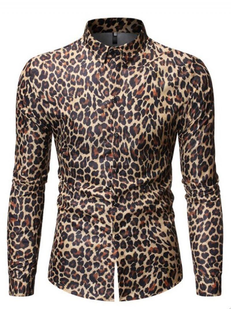 Ανδρικά Casual Πουκάμισα Με Leopard Printed Lapel Slim