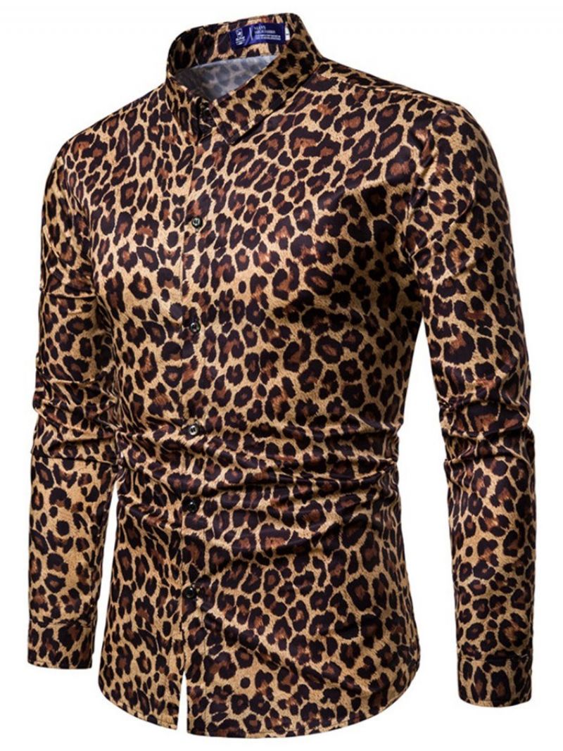 Ανδρικά Casual Πουκάμισα Με Leopard Printed Lapel Slim