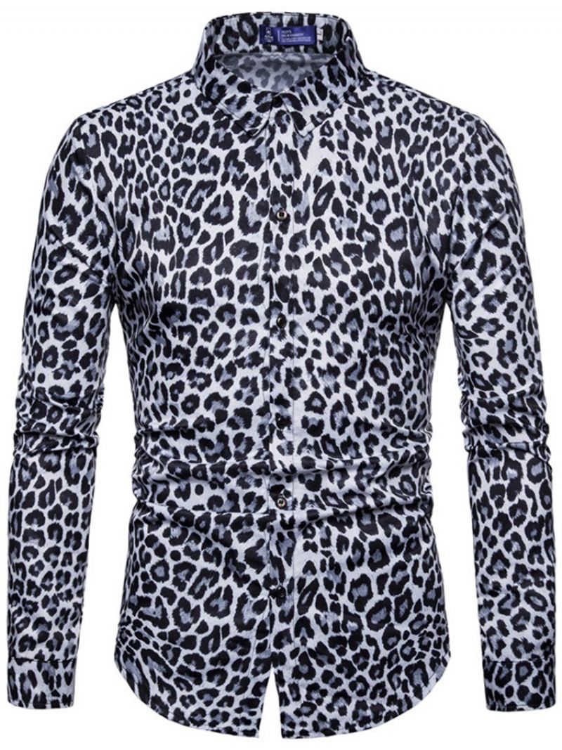 Ανδρικά Casual Πουκάμισα Με Leopard Printed Lapel Slim