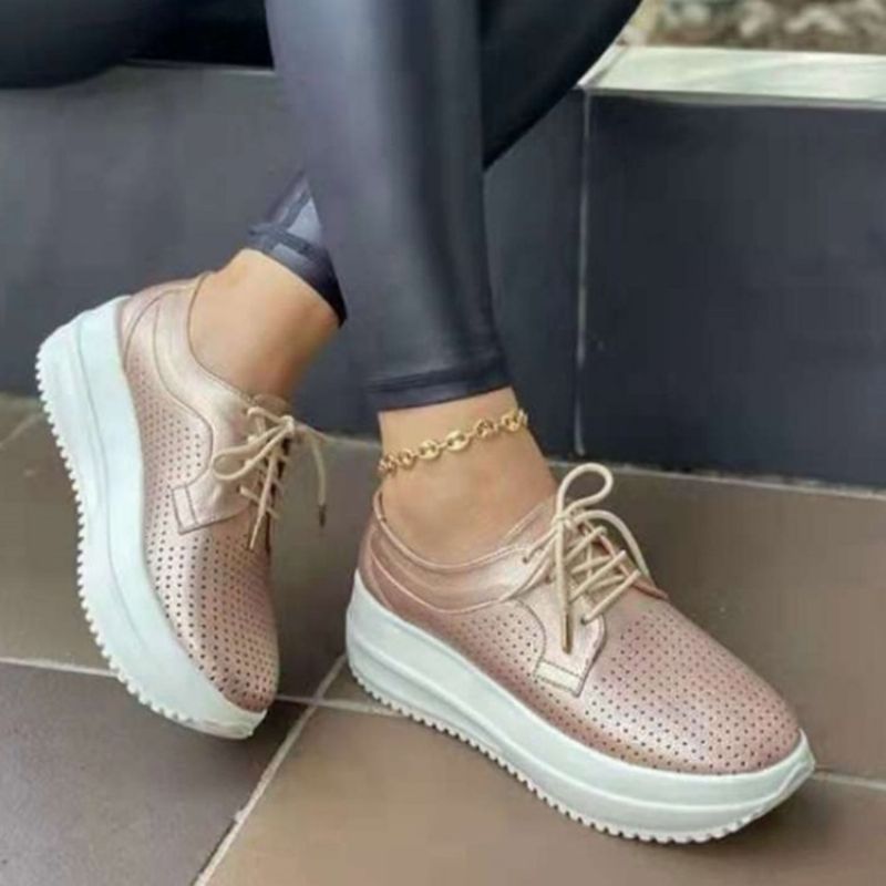 Lace-Up Round Toe Lace-Up Plain Sneakers