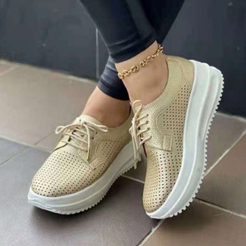 Lace-Up Round Toe Lace-Up Plain Sneakers