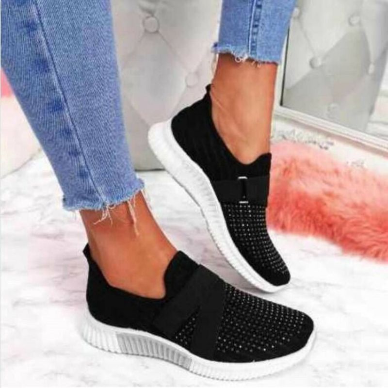 Slip-On Rhinestone Round Toe Casual Sneakers