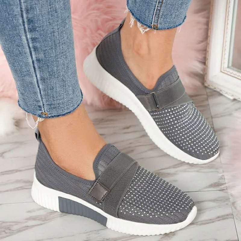 Slip-On Rhinestone Round Toe Casual Sneakers