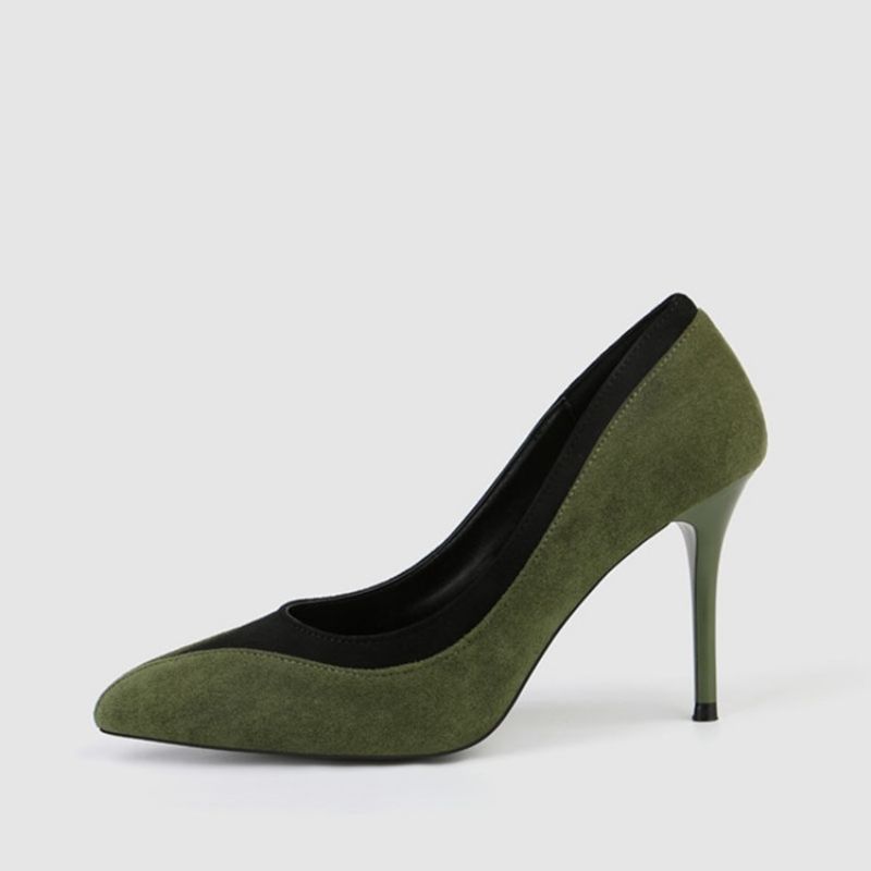 Faux Suede Μπλοκ χρώματος Slip-On Styletto Heel Γυναικείες Αντλίες Με Μυτερά Δάχτυλα