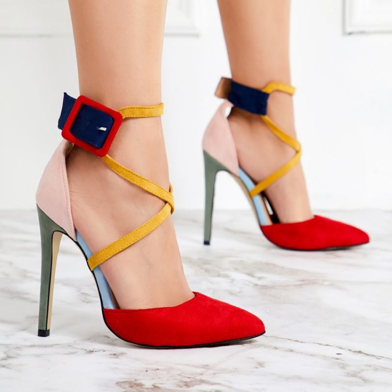 Faux Suede Μπλοκ χρώματος Stiletto Heel Μυτερό Γυναικείες Αντλίες