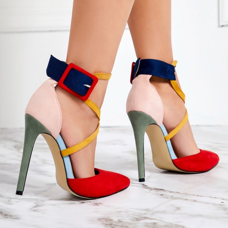 Faux Suede Μπλοκ χρώματος Stiletto Heel Μυτερό Γυναικείες Αντλίες