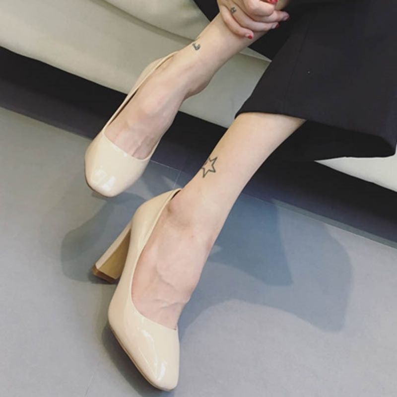 Γυναικείες Αντλίες Pu Slip-On Square Toe Chunky Heel