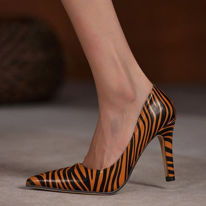 Λεπτά Παπούτσια Με Κλωστή Stiletto Heel Slip-On Zebra