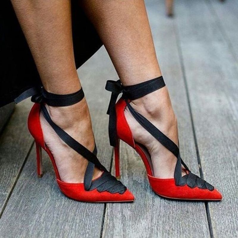 Μοναδικές Μπλοκ χρώματος Lace-Up Stiletto Heel Pumps