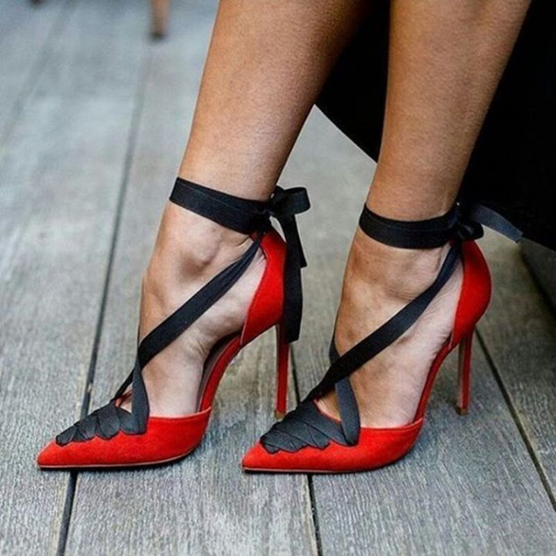 Μοναδικές Μπλοκ χρώματος Lace-Up Stiletto Heel Pumps