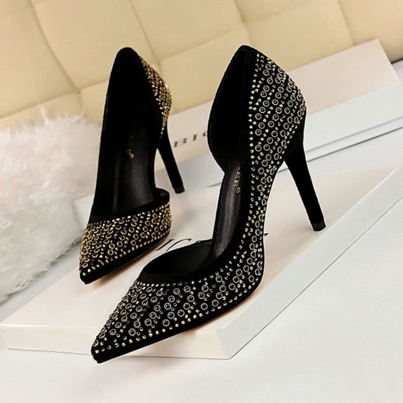 Rhinestone Faux Suede Stiletto Heel Μυτερό Γυναικείες Αντλίες