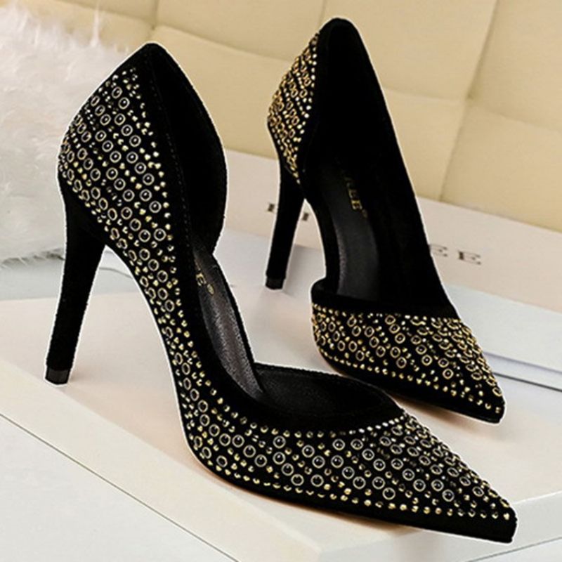 Rhinestone Faux Suede Stiletto Heel Μυτερό Γυναικείες Αντλίες