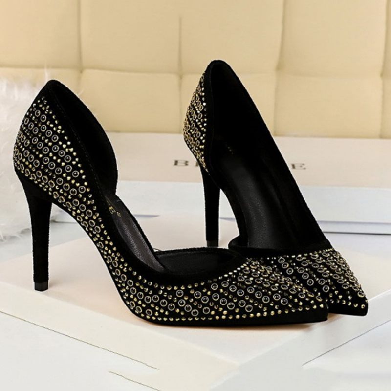 Rhinestone Faux Suede Stiletto Heel Μυτερό Γυναικείες Αντλίες