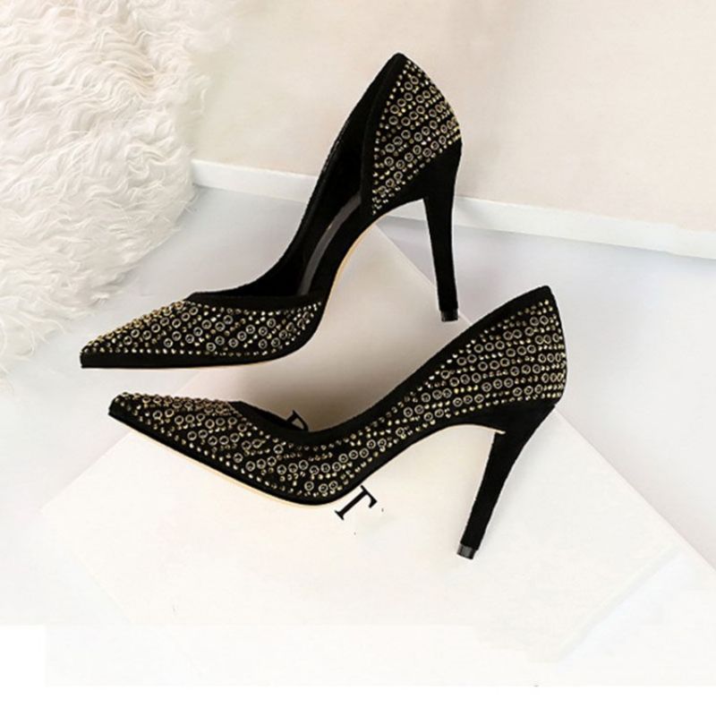 Rhinestone Faux Suede Stiletto Heel Μυτερό Γυναικείες Αντλίες